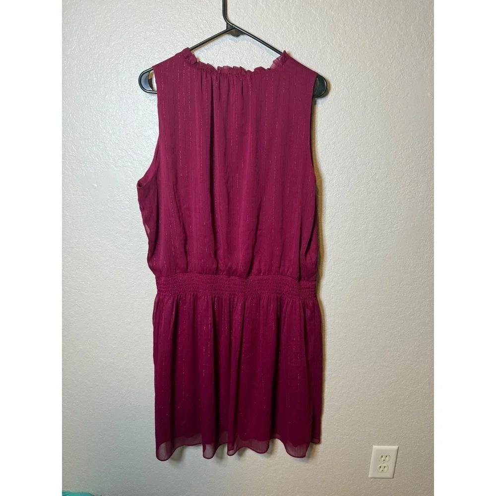 The Limited Burgundy Sleeveless Dress Ruffle Neckline Summer Casual Party XL - Picture 2 of 3